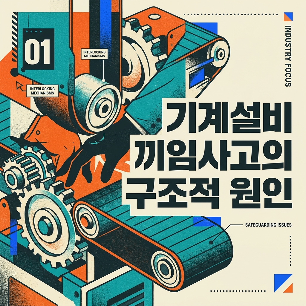 기계설비 끼임사고의 구조적 원인: 회전체와 위험점은 어떻게 관리해야 하는가 1 산업현장 기계설비 끼임사고의 구조적 원인과 안전 대책을 다룬 포스터 이미지