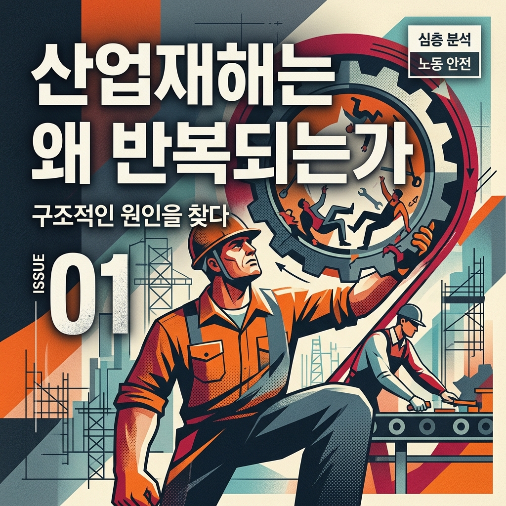 산업재해는 왜 반복되는가: 사고원인 분석과 근본원인 제거의 기술 1 산업현장에서 유사한 산업재해가 반복되는 근본적인 원인과 대책을 다룬 포스터 이미지