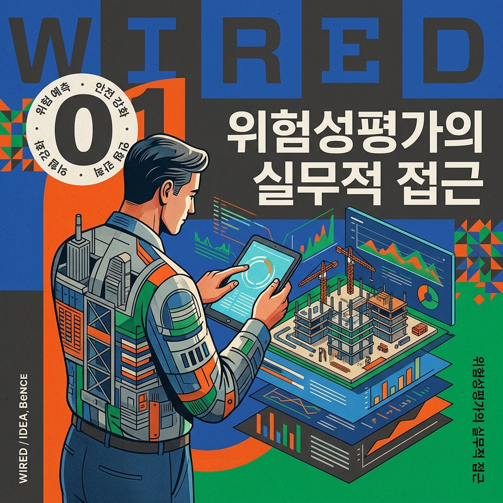 위험성평가의 실무적 접근: 산업현장 유해·위험요인을 체계적으로 찾아내는 방법 1 산업현장에서 적용할 수 있는 효과적인 위험성평가의 실무적 접근법을 다룬 포스터 이미지