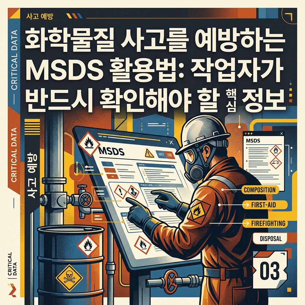 화학물질 사고를 예방하는 MSDS 활용법: 작업자가 반드시 확인해야 할 핵심 정보 1 화학물질 사고 예방 MSDS 활용법 작업자 핵심 정보 포스터 및 썸네일